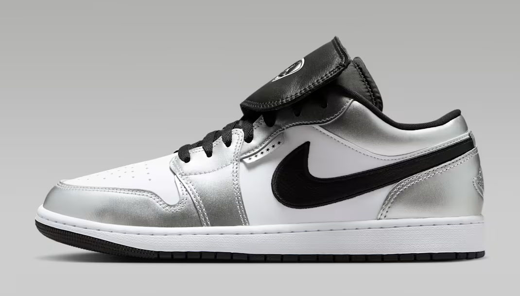 Air Jordan 1 Low SE Soccer White Metallic Silver Black Men's Shoes 2