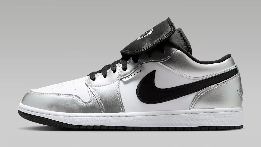 Air Jordan 1 Low SE Tiempo Soccer White Metallic Silver Black Men's Shoes IR2278-100