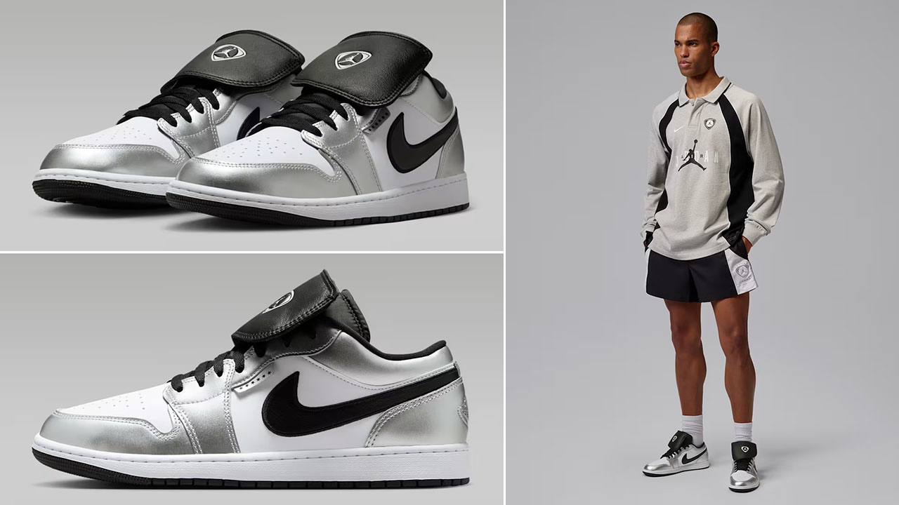 Air Jordan 1 Low SE Tiempo Soccer White Metallic Silver Black Mens Sneakers Outfits