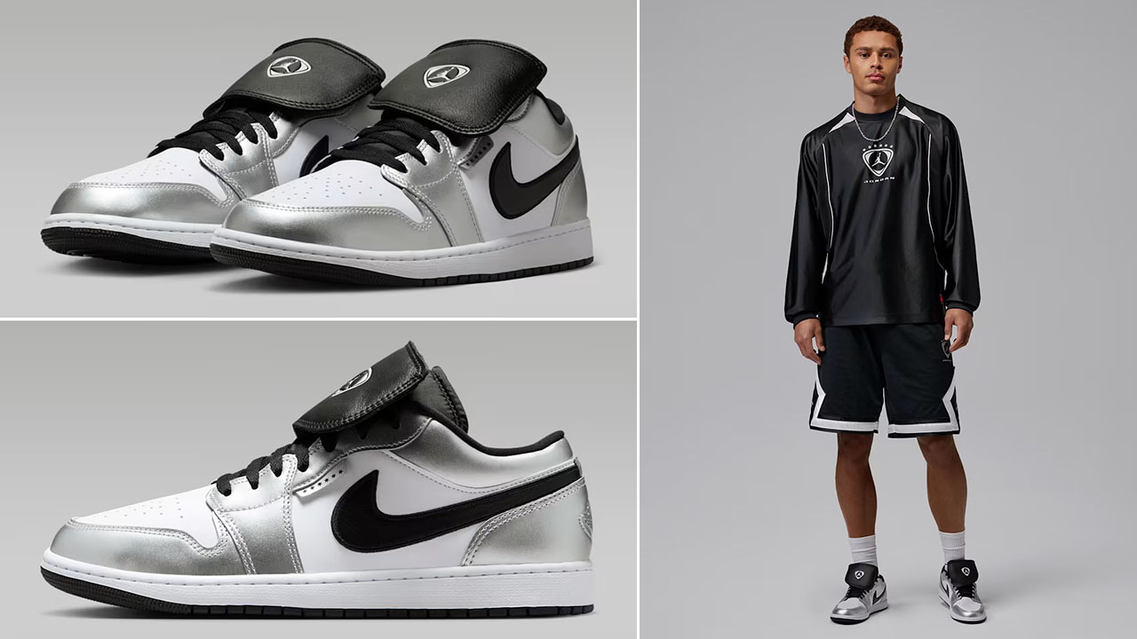 Air Jordan 1 Low Tiempo Metallic Silver Mens Sneakers Clothing Outfits to Match
