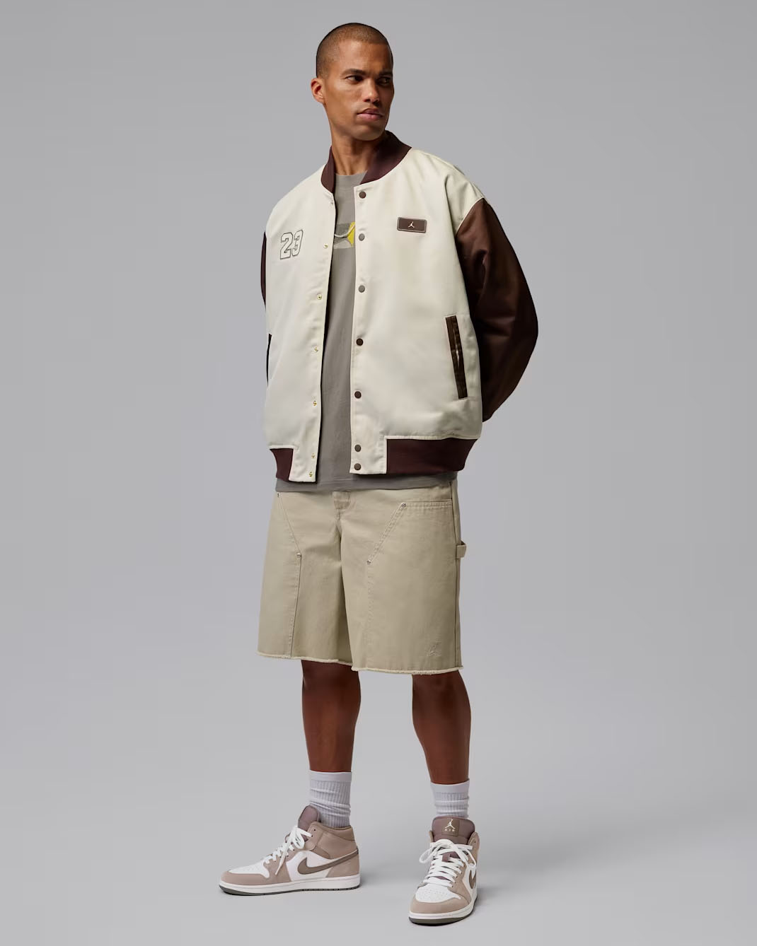 Air Jordan 1 Mid Enigma Stone Summit White Olive Grey Mens Sneakers Outfit
