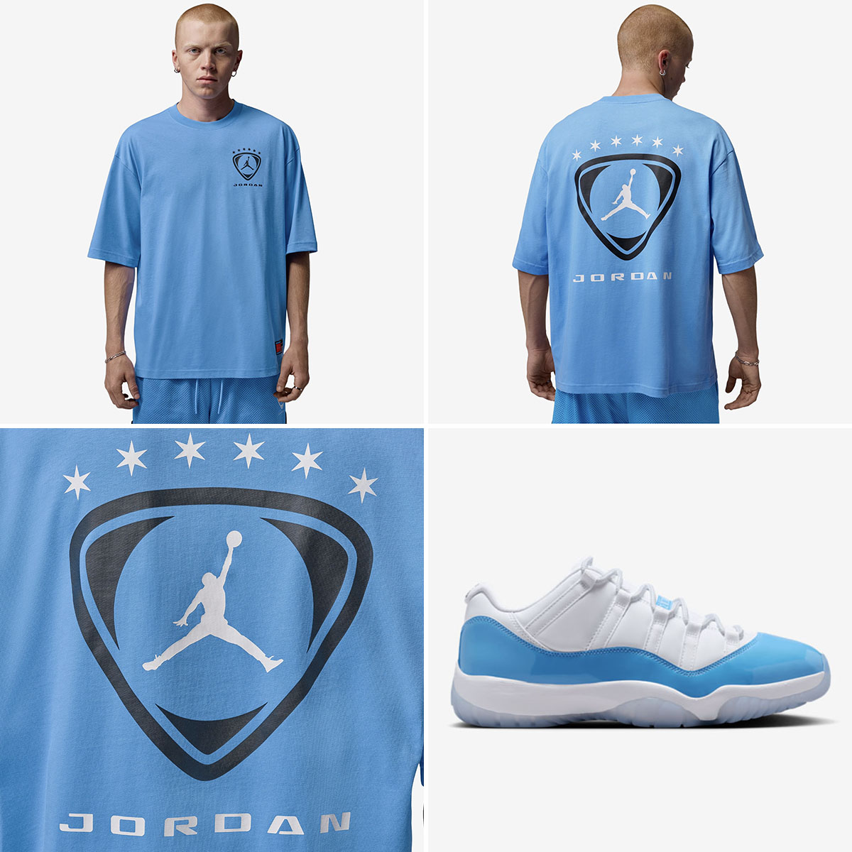 Air Jordan 11 Low UNC 2026 x Jordan Brooklyn Oversized Graphic Mens T Shirt University Blue to Match Sneakers