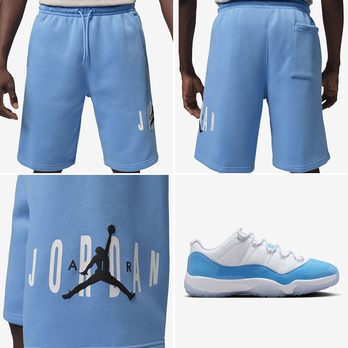 Air Jordan 11 Low UNC 2026 x Jordan Brooklyn Stretch Fleece Mens Shorts University Blue to Match Sneakers