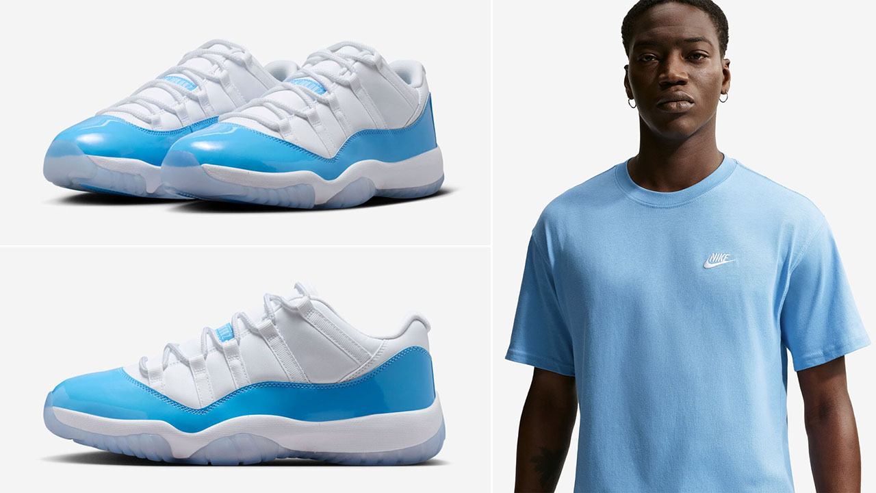 Air Jordan 11 Low UNC 2026 x Nike Club Club T Shirt University Blue White to Match Sneakers