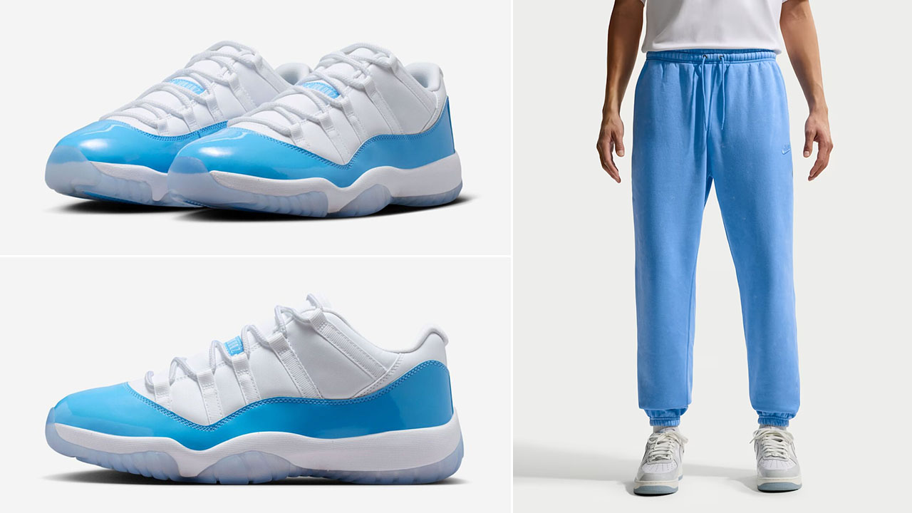 Air Jordan 11 Low UNC 2026 x Nike Club Fleece University Blue Mens Pants to Match Sneakers