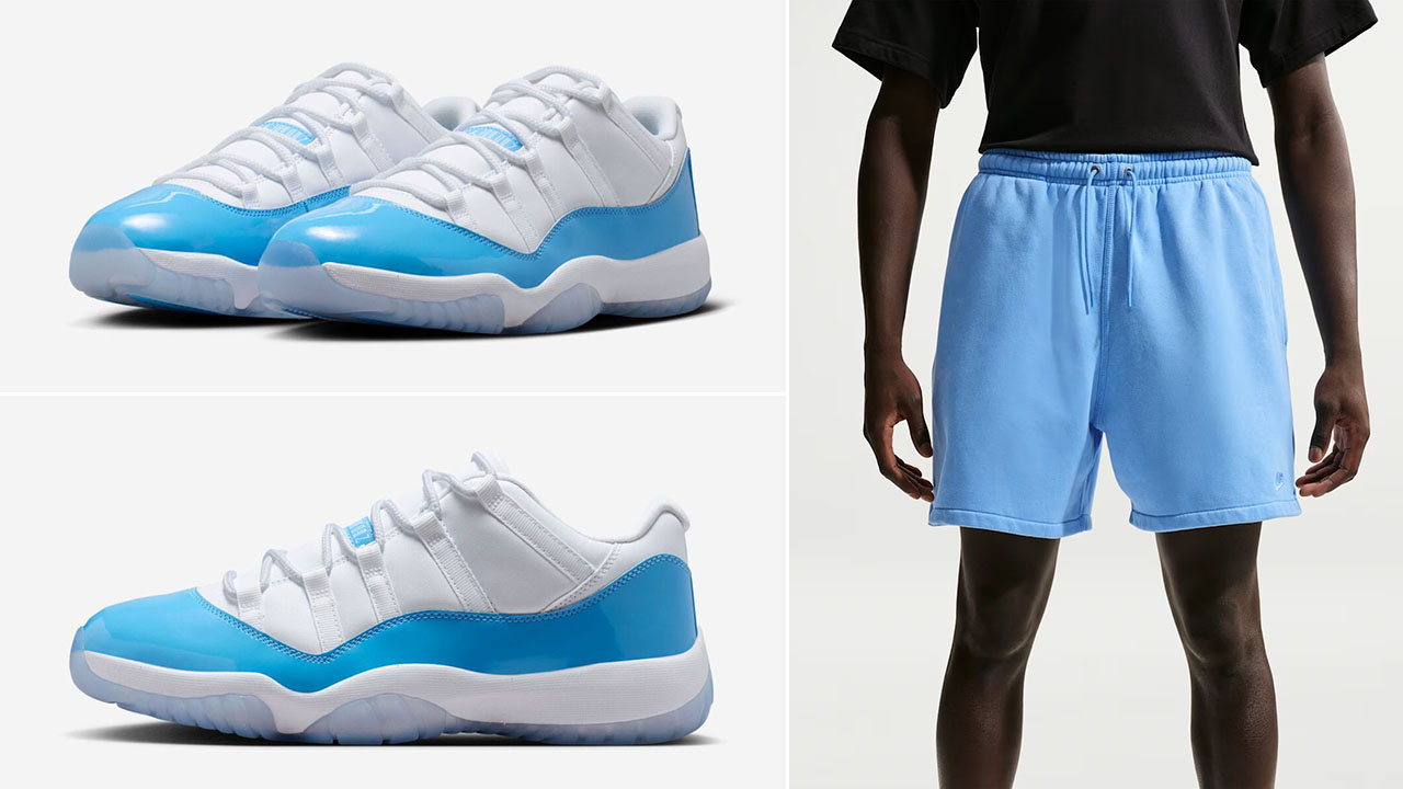 Air Jordan 11 Low UNC 2026 x Nike Club Fleece University Blue Mens Shorts to Match Sneakers
