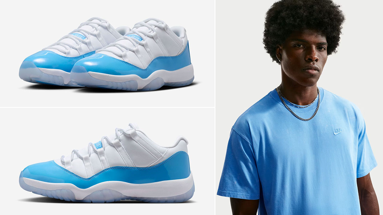 Air Jordan 11 Low UNC 2026 x Nike Sportswear Men’s University Blue T-Shirt to Match Sneakers
