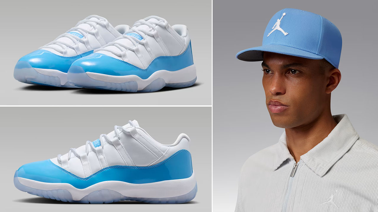 Air Jordan 11 Low UNC University Blue 2026 x Jordan Junpman Pro Adjustable Cap Snapback Hat