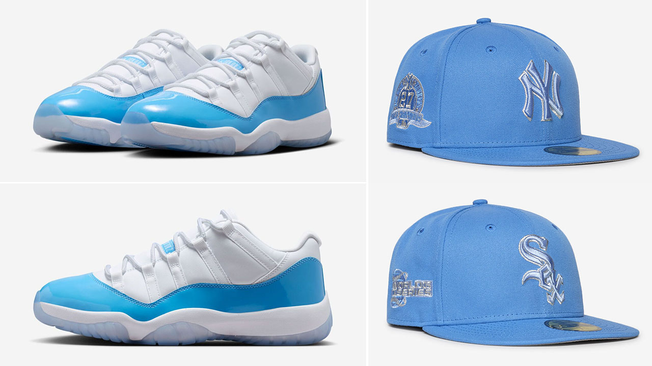 Air Jordan 11 Low UNC University Blue New Era 59FIFTY Fitted Hats to Match Sneakers