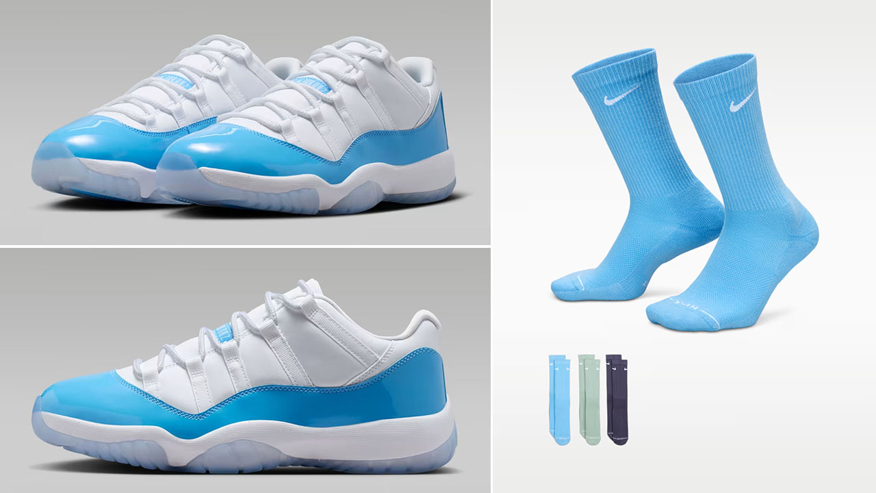 Air Jordan 11 Low UNC University Blue x Everyday Elevated Crew Socks to Match Sneakers