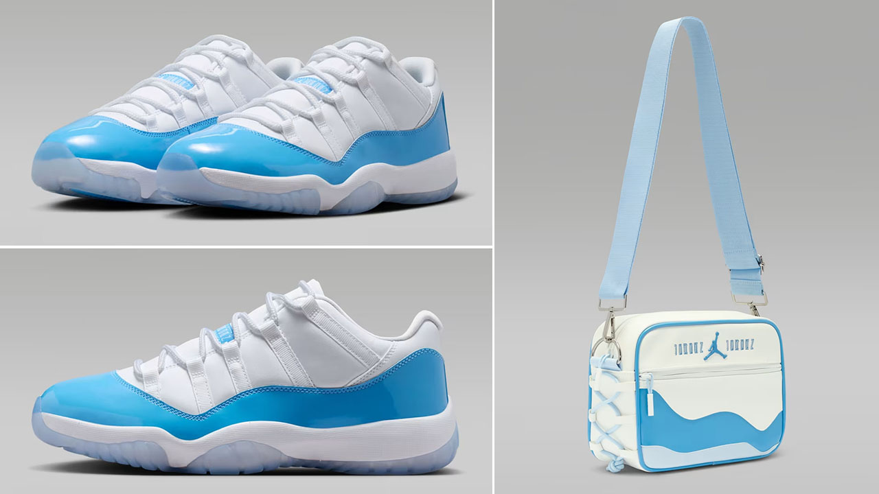 Air Jordan 11 Low UNC University Blue x Jordan AJ11 Messenger Bag to Match Sneakers