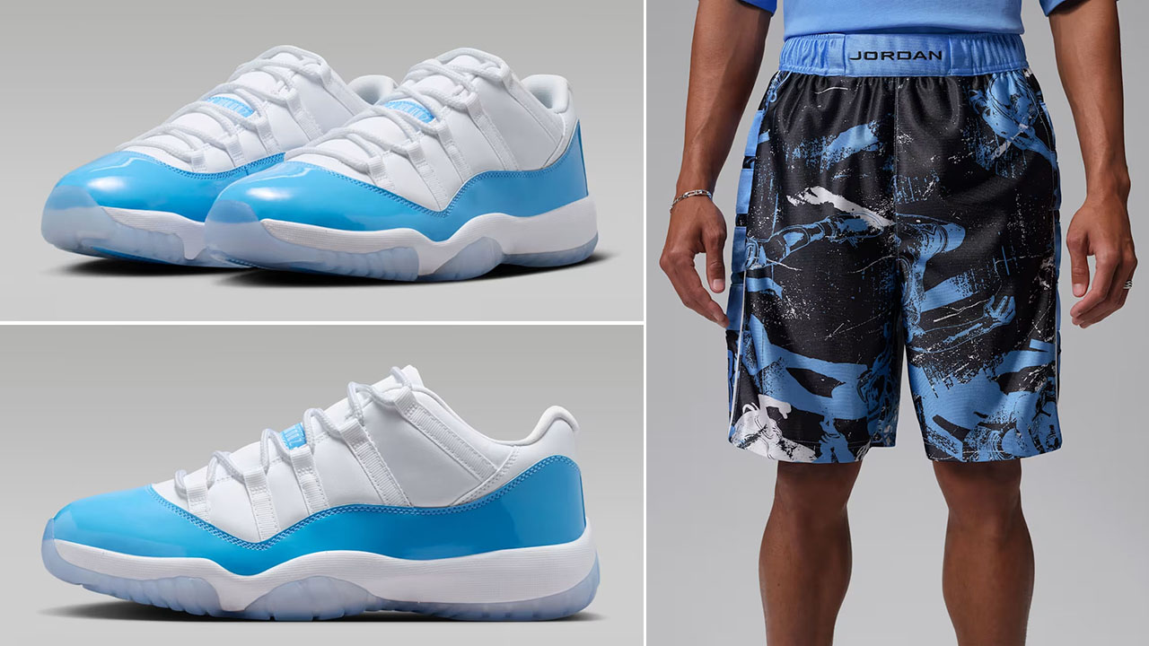 Air Jordan 11 Low UNC University Blue x Jordan Brooklyn Cat Scratch Men’s Shorts Outfit to Match Sneakers