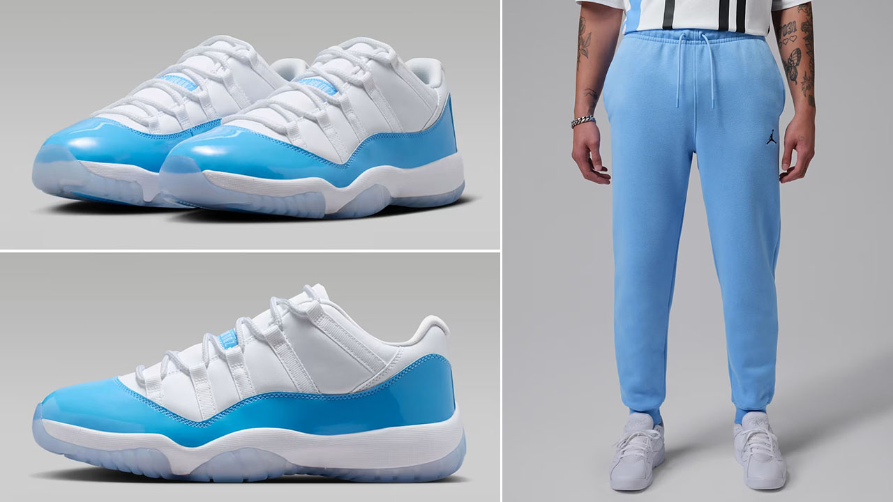 Air Jordan 11 Low UNC University Blue x Jordan Brooklyn Fleece Men’s Pants Outfit to Match Sneakers