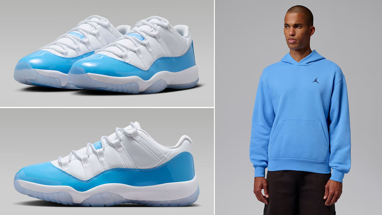 Air Jordan 11 Low UNC University Blue x Jordan Brooklyn Fleece Men’s Pullover Hoodie Outfit to Match Sneakers