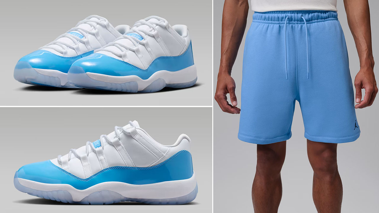 Air Jordan 11 Low UNC University Blue x Jordan Brooklyn Fleece Men’s Shorts Outfit to Match Sneakers