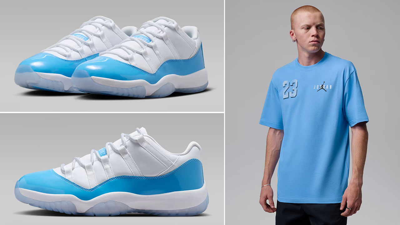 Air Jordan 11 Low UNC University Blue x Jordan Brooklyn Men’s Graphic T-Shirt Outfit to Match Sneakers