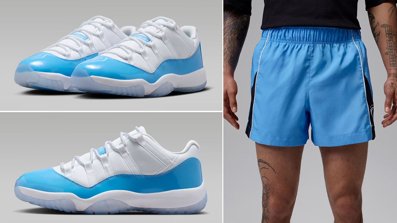 Air Jordan 11 Low UNC University Blue x Jordan Brooklyn Men’s Shortie Shorts Outfit to Match Sneakers
