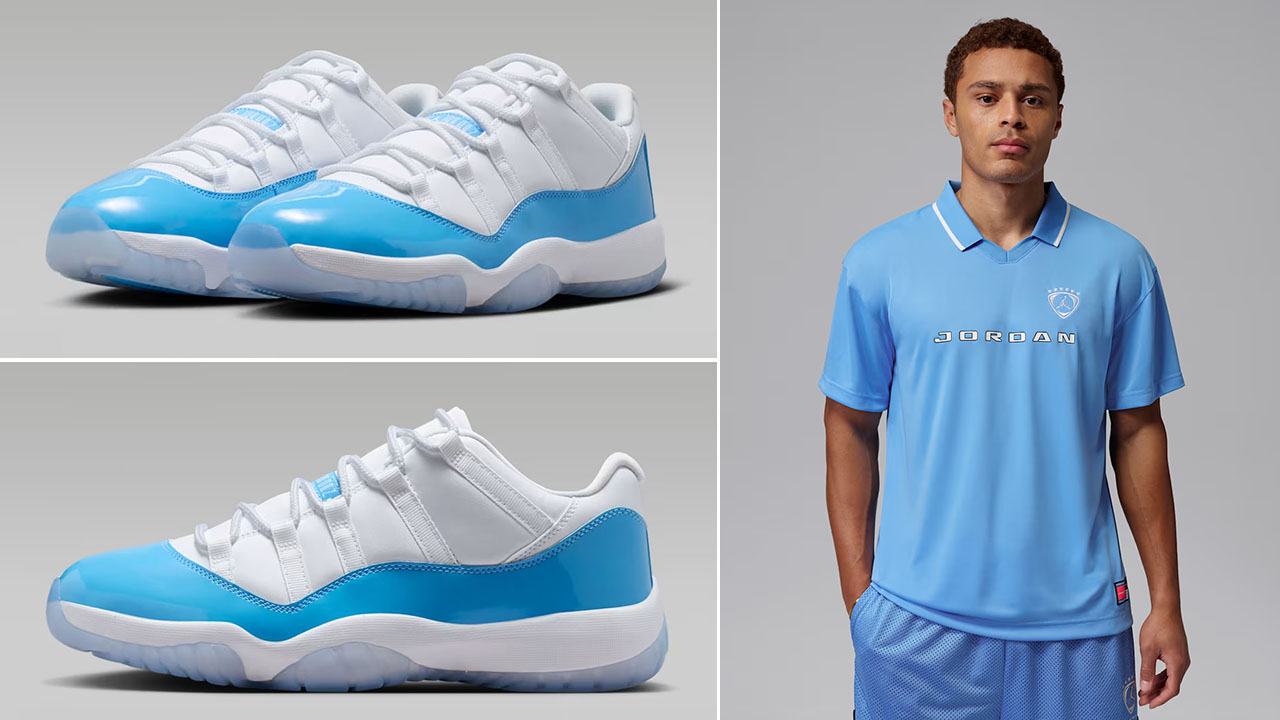 Air Jordan 11 Low UNC University Blue x Jordan Brooklyn Men's Soccer Top Outfit to Match Sneakers