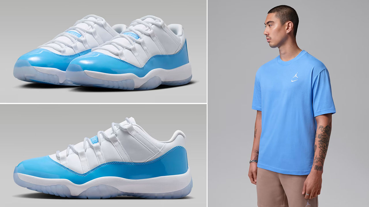 Air Jordan 11 Low UNC University Blue x Jordan Brooklyn Men’s T-Shirt Outfit to Match Sneakers