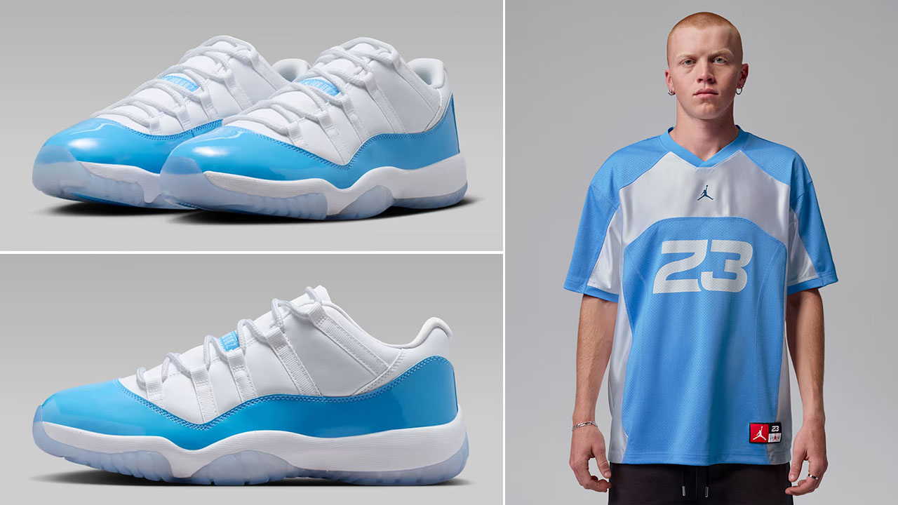 Air Jordan 11 Low UNC University Blue x Jordan Flight Men’s Jersey Top Outfit to Match Sneakers