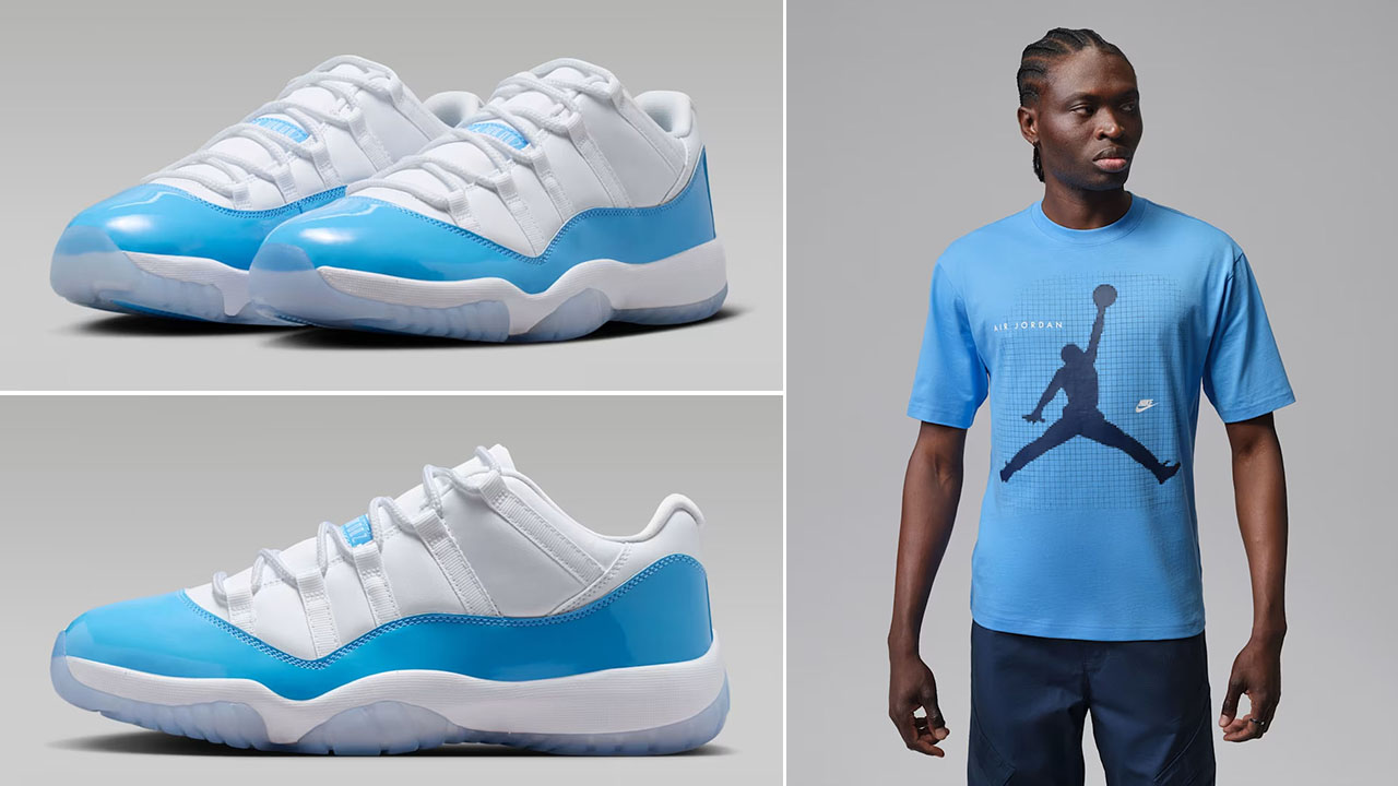 Air Jordan 11 Low UNC University Blue x Jordan Men’s Jumpman Graphic T-Shirt Outfit to Match Sneakers