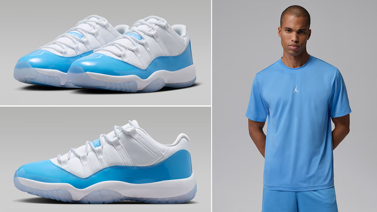 Air Jordan 11 Low UNC University Blue x Jordan Sport Essentials Men’s Dri-FIT Short-Sleeve Top Outfit to Match Sneakers
