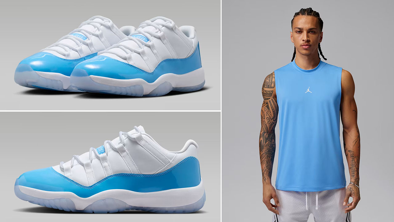 Air Jordan 11 Low UNC University Blue x Jordan Sport Essentials Men’s Dri-FIT Sleeveless Top Outfit to Match Sneakers