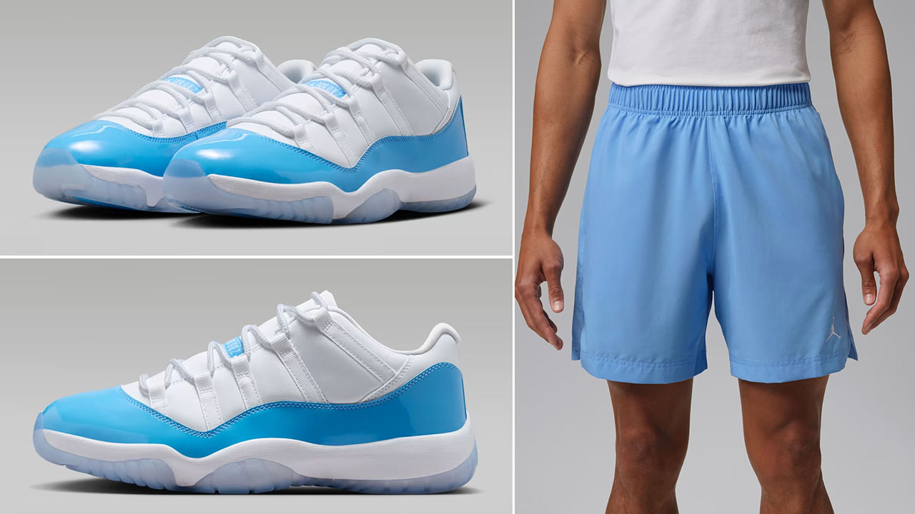 Air Jordan 11 Low UNC University Blue x Jordan Sport Essentials Men’s Dri-FIT Woven Shorts Outfit to Match Sneakers
