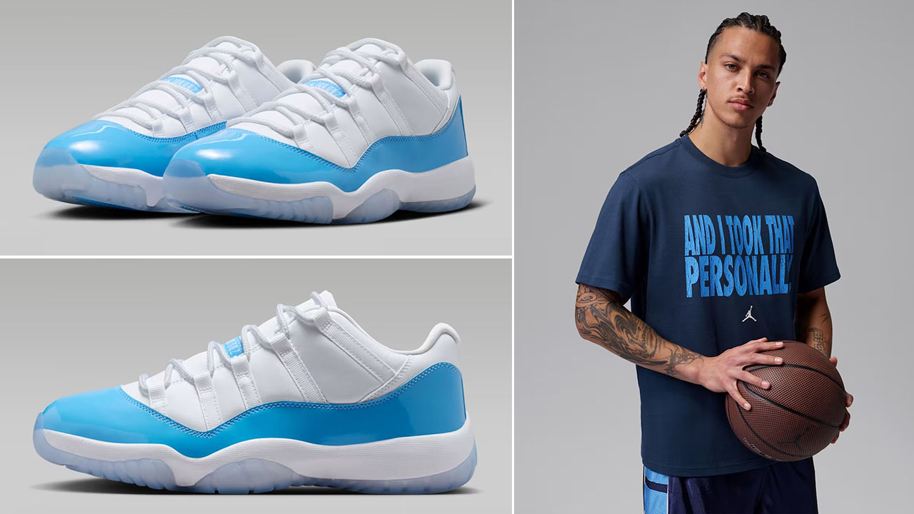Air Jordan 11 Low UNC University Blue x Jordan Sport Men’s Dri-FIT I Took That Personally Graphic T-Shirt Outfit to Match Sneakers
