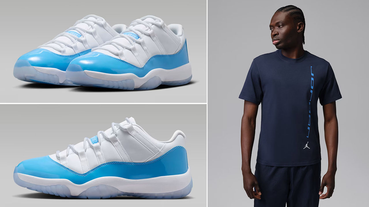 Air Jordan 11 Low UNC University Blue x Jordan Sport Men’s Dri-FIT Wordmark Graphic T-Shirt Outfit to Match Sneakers