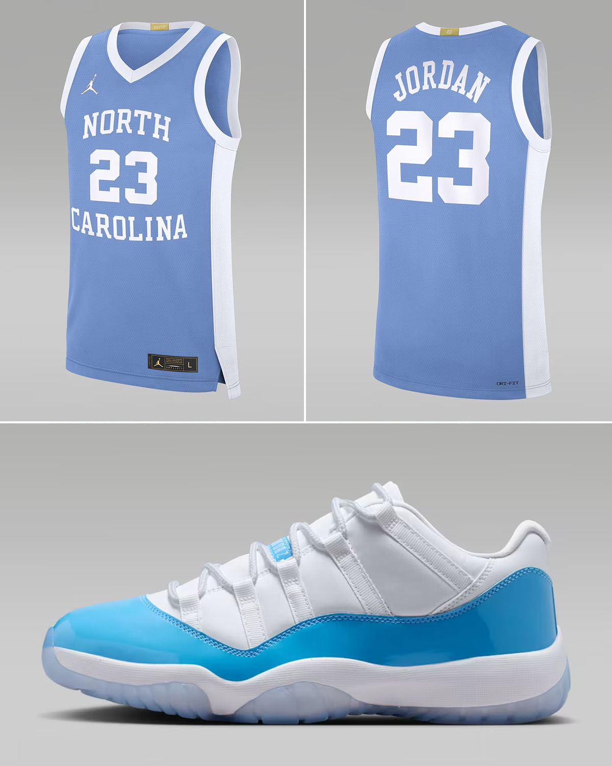 Air Jordan 11 Low UNC University Blue x Michael Jordan North Carolina Tar Heels Alumni Replica Jersey Outfit