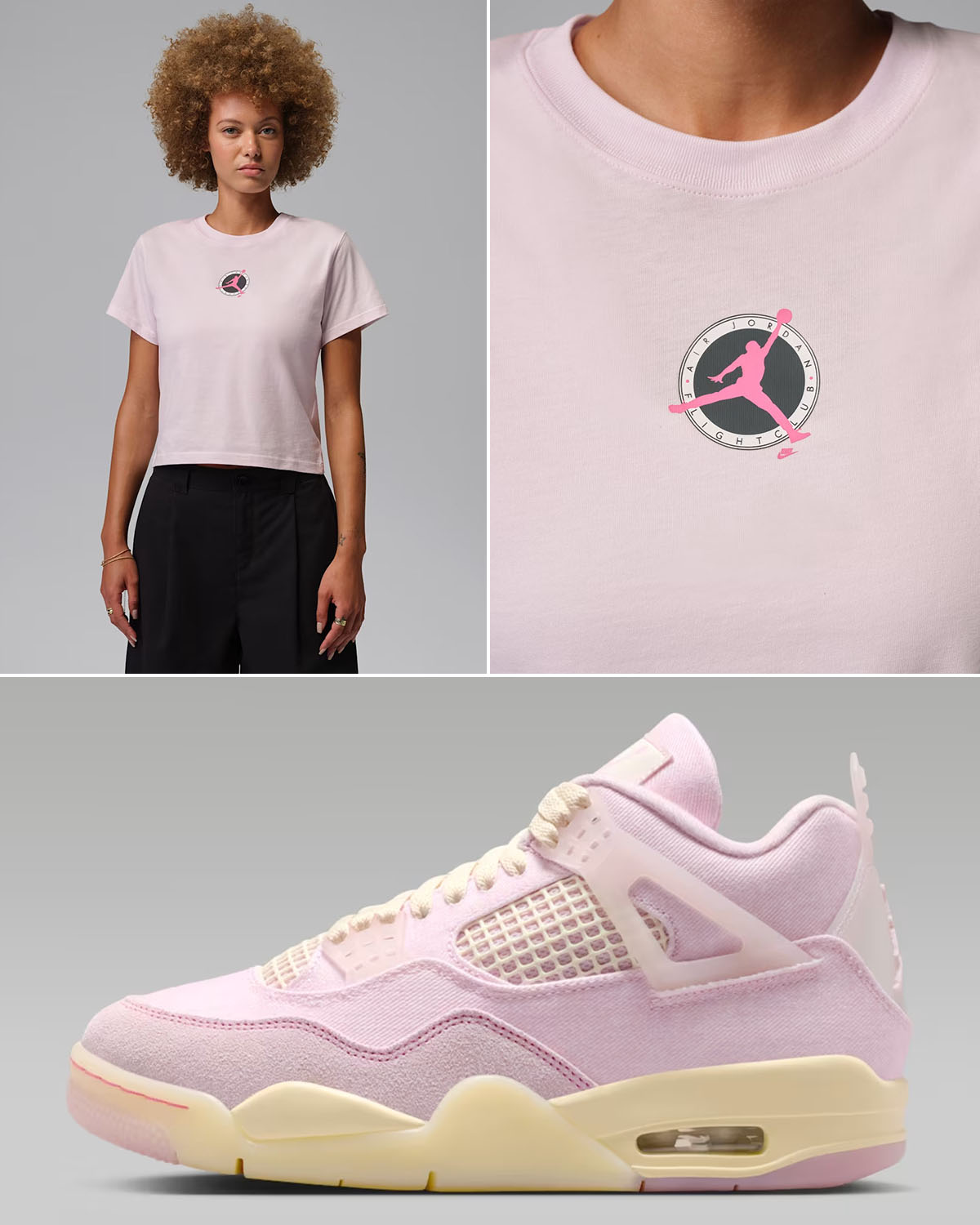 Air Jordan 4 Iced Carmine x Jordan Brooklyn Flight Club Women's Pearl Pink T-Shirt Outfit to Match Sneakers