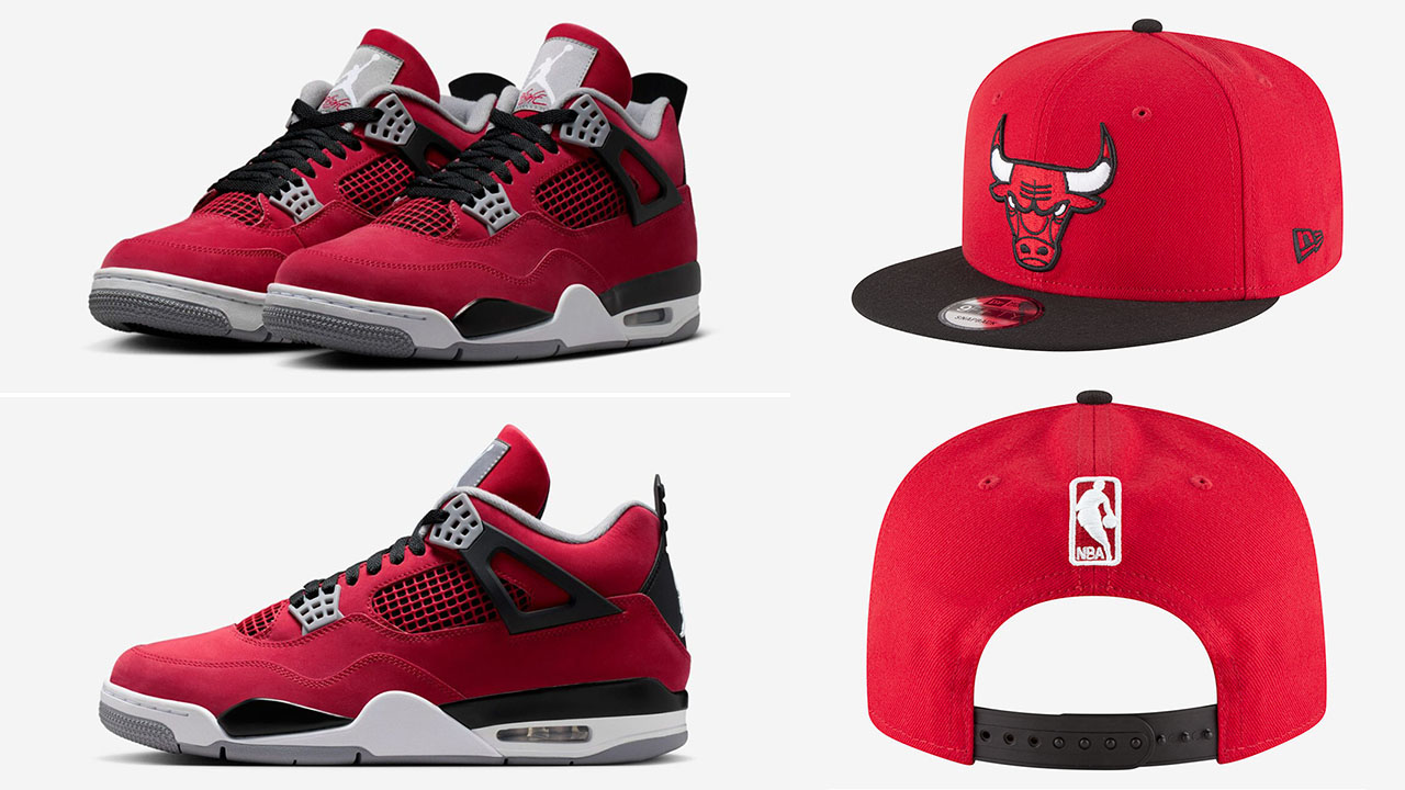 Air-Jordan-4-Toro-Bravo-2026-x-New-Era-Chicago-Bulls-2-Tone-Snapback-Hat-Red-Black-White
