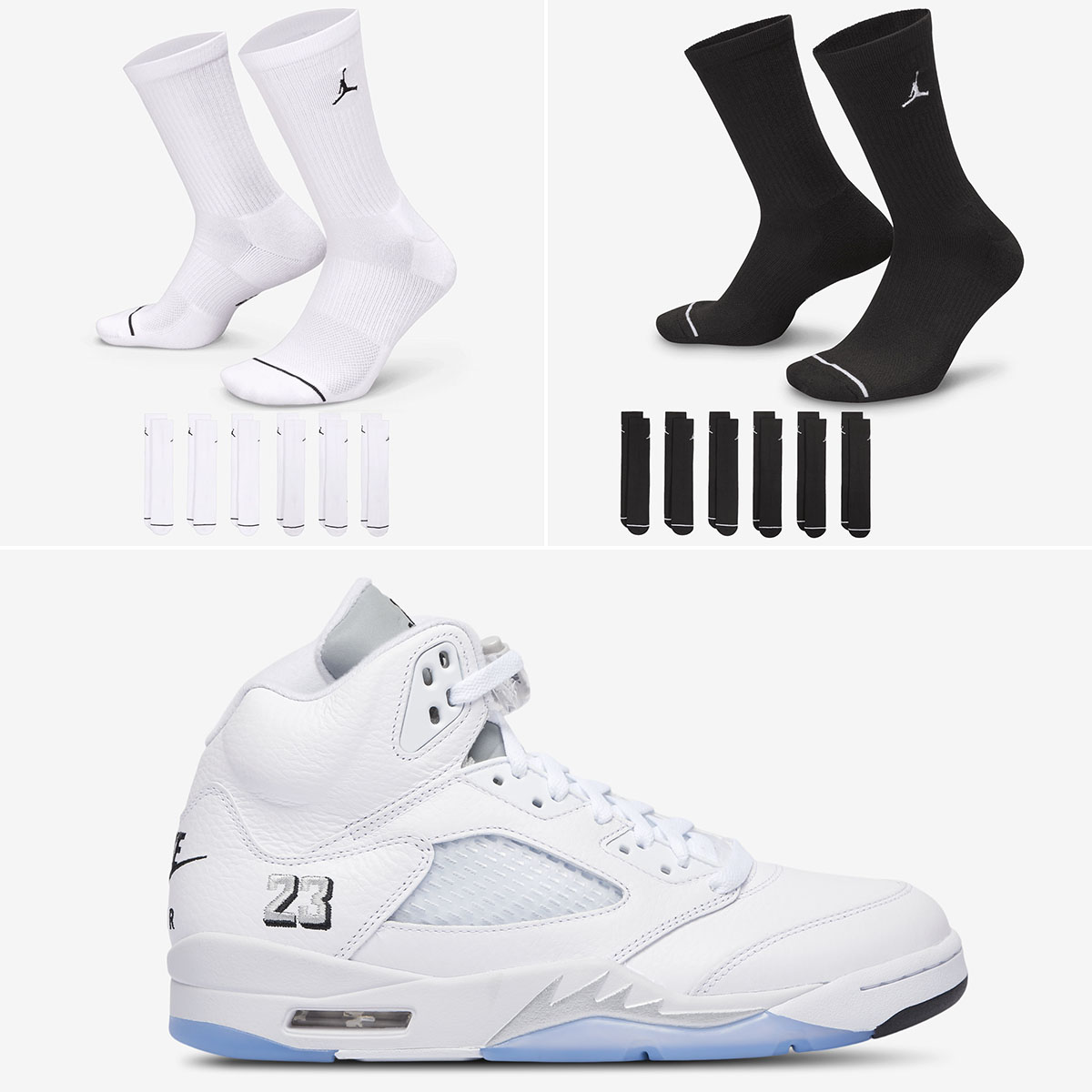 Air Jordan 5 White Metallic 2026 Crew Socks to Match Sneakers