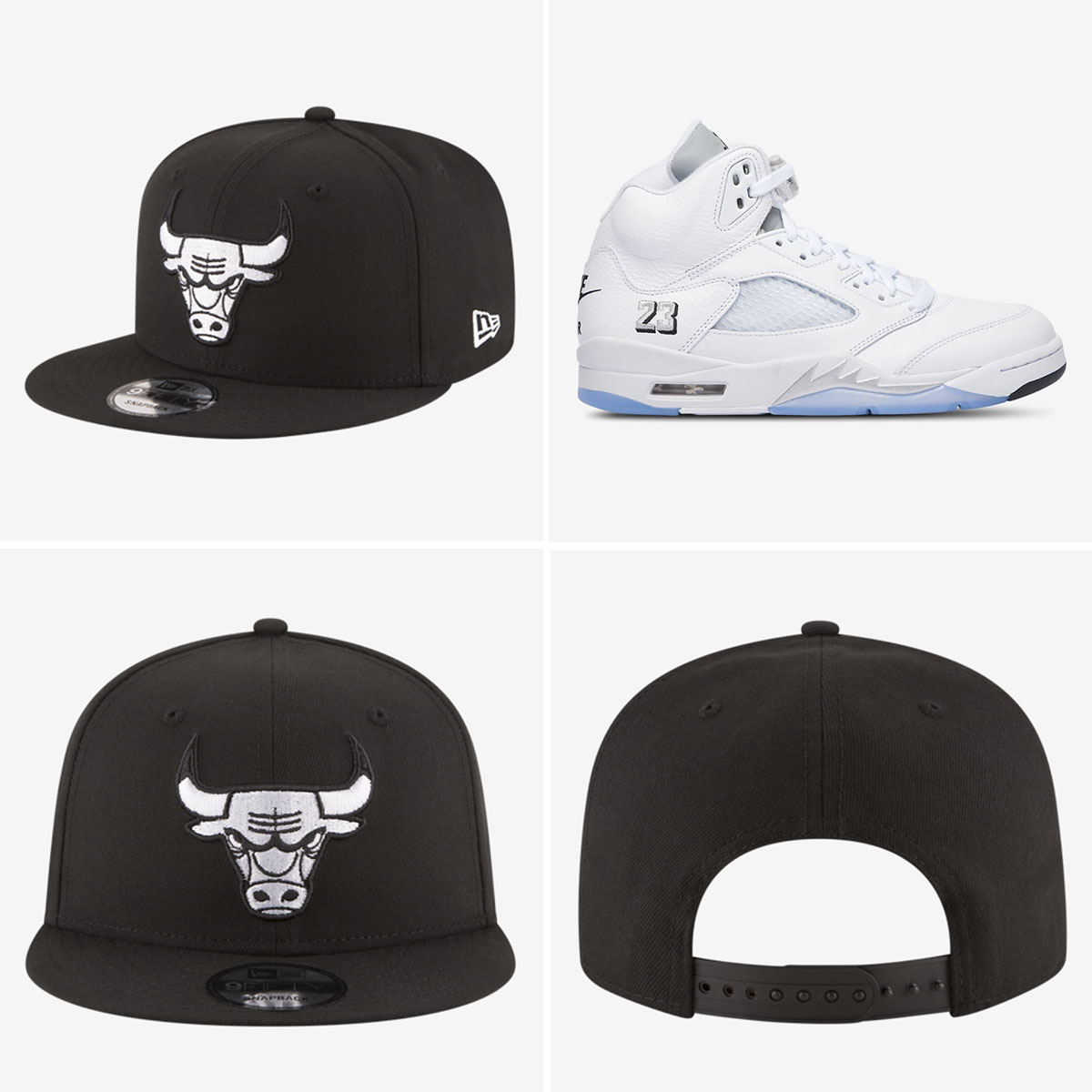 Air Jordan 5 White Metallic 2026 New Era Chicago Bulls 950 Snapback Hat to Match Sneakers