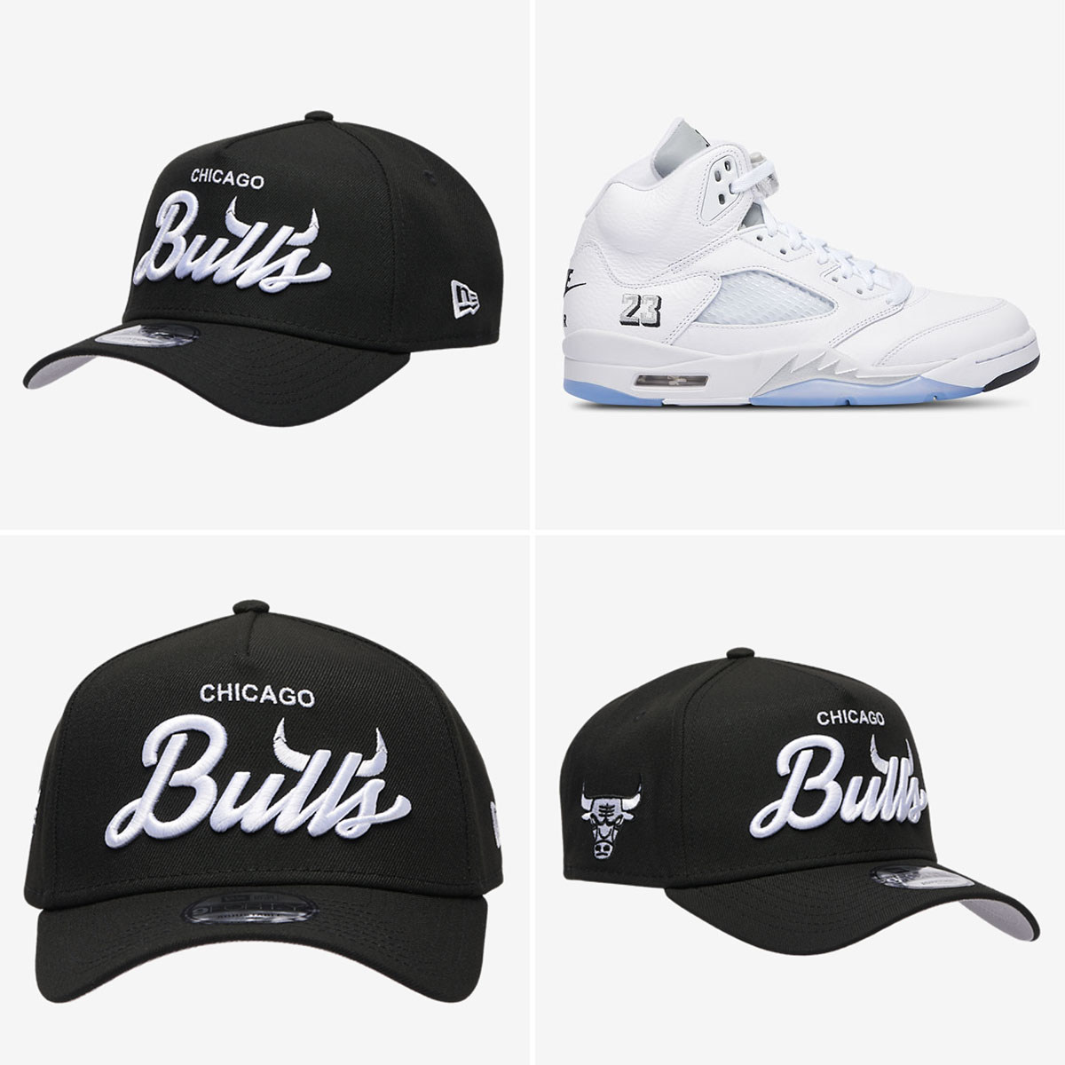 Air Jordan 5 White Metallic 2026 New Era Chicago Bulls 9FORTY A Frame Snapback Hat to Match Sneakers