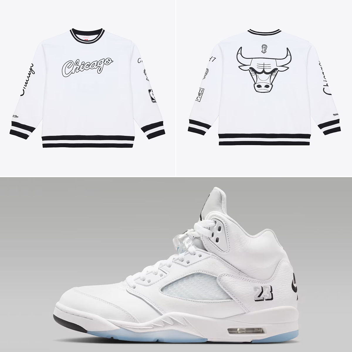 Air Jordan 5 White Metallic 2026 x Chicago Bulls Mitchell & Ness Hardwood Classics Arctic Fleece Sweatshirt to Match Sneakers