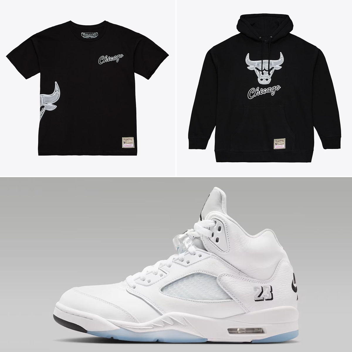 Air Jordan 5 White Metallic 2026 x Chicago Bulls Mitchell & Ness Shirt and Hoodie to Match Sneakers