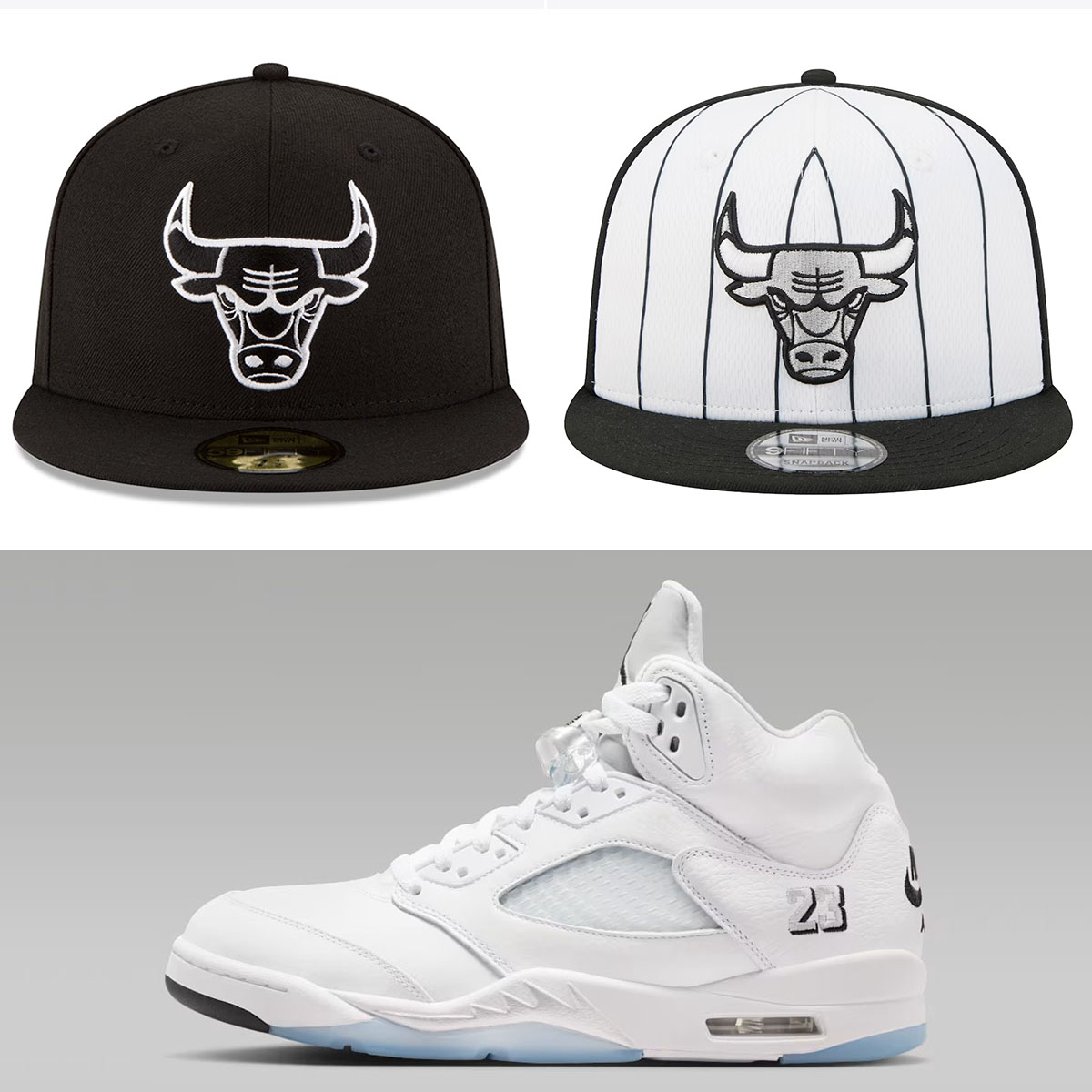 Air Jordan 5 White Metallic 2026 x Chicago Bulls New Era Hats to Match Sneakers