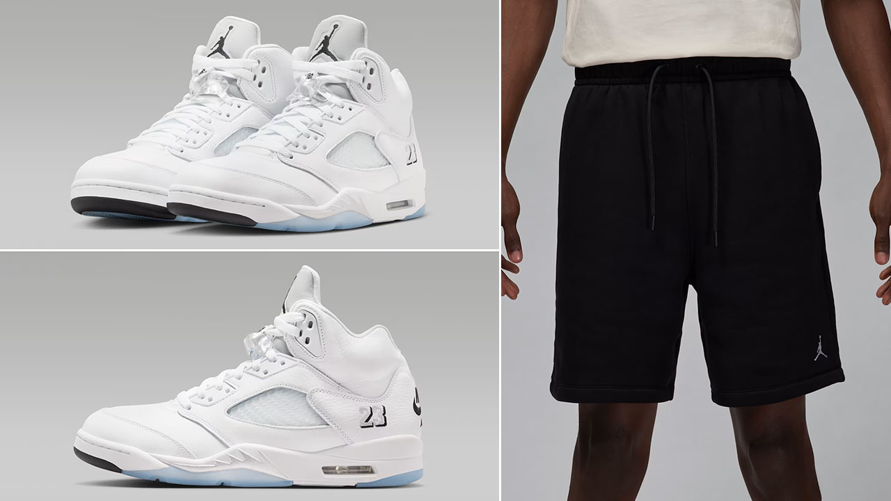 Air Jordan 5 White Metallic 2026 x Jordan Brooklyn Fleece Men's Black White Shorts