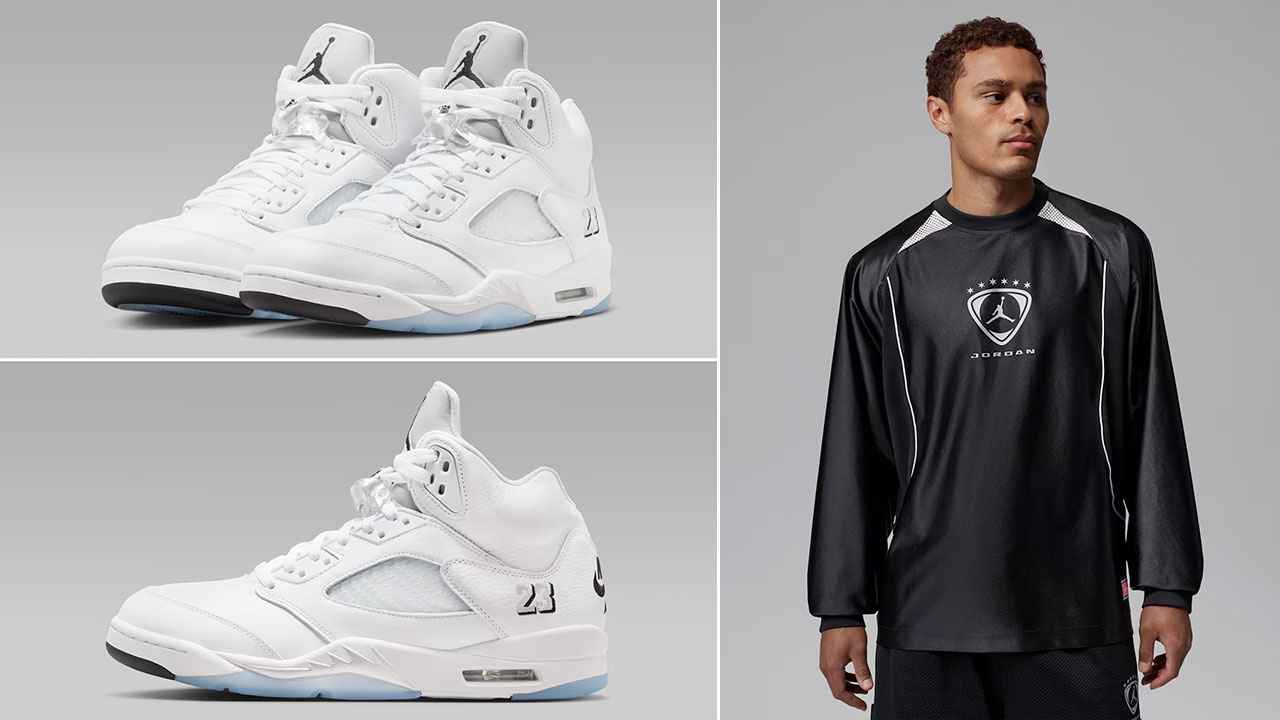 Air Jordan 5 White Metallic 2026 x Jordan Brooklyn Mens Long Sleeve Goalie Top to Match Sneakers