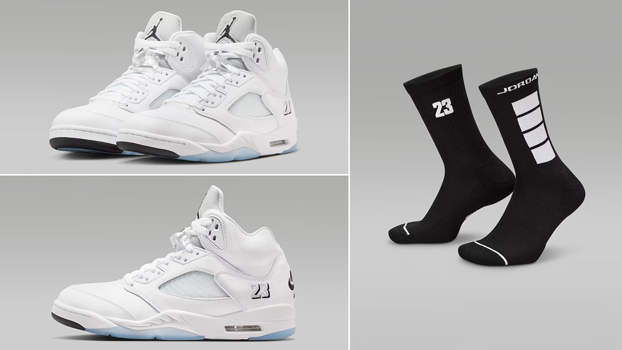 Air Jordan 5 White Metallic 2026 x Jordan Everyday Black White Crew Socks to Match Sneakers
