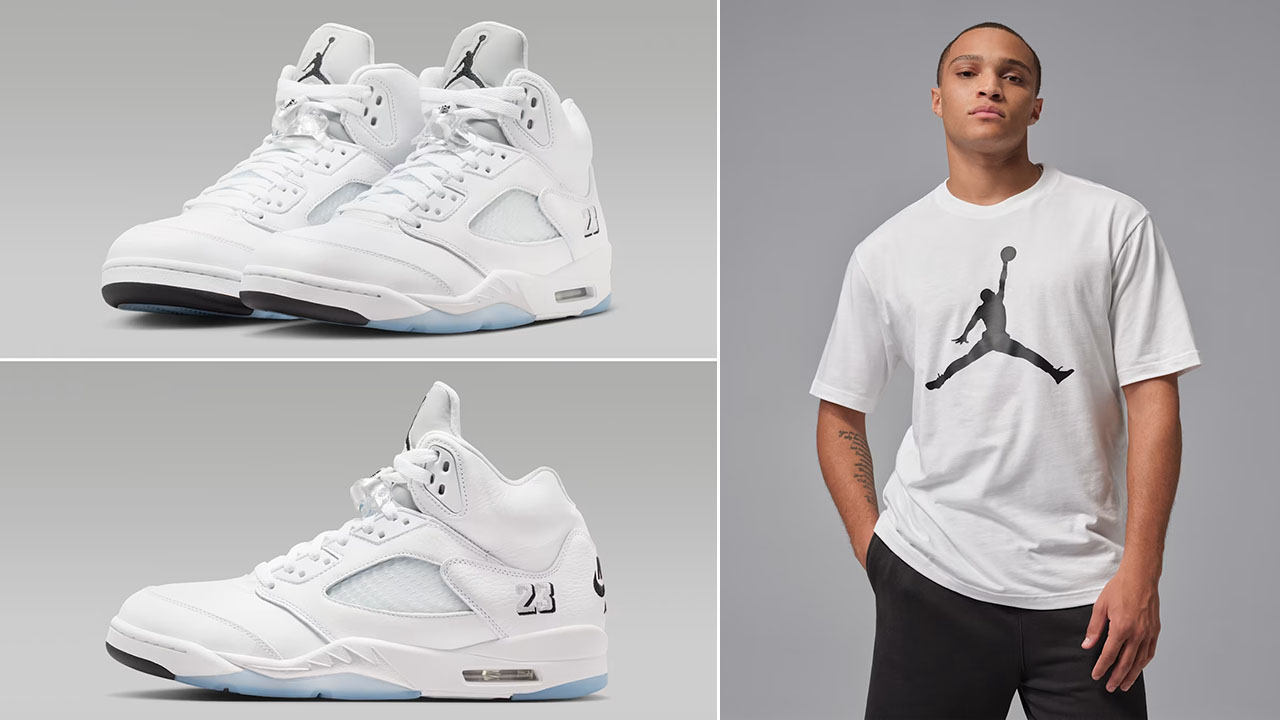 Air Jordan 5 White Metallic 2026 x Jordan Jumpman Mens T-Shirt to Match Sneakers
