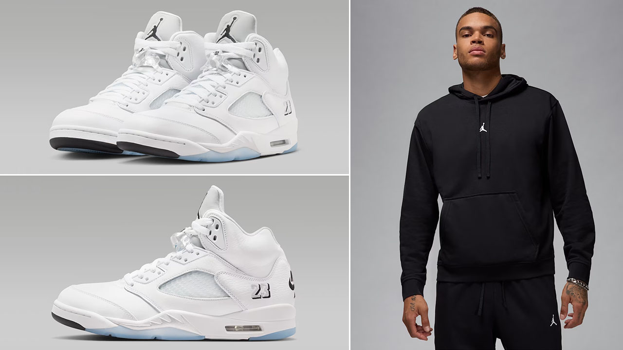 Air Jordan 5 White Metallic 2026 x Jordan Sport Crossover Men's Dri-FIT Pullover Black White Hoodie