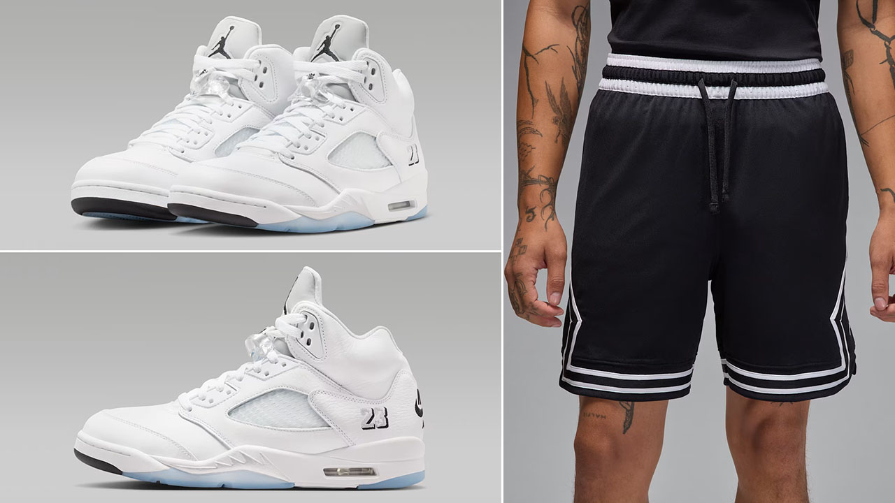 Air Jordan 5 White Metallic 2026 x Jordan Sport Mens Mesh Black White Diamond Shorts