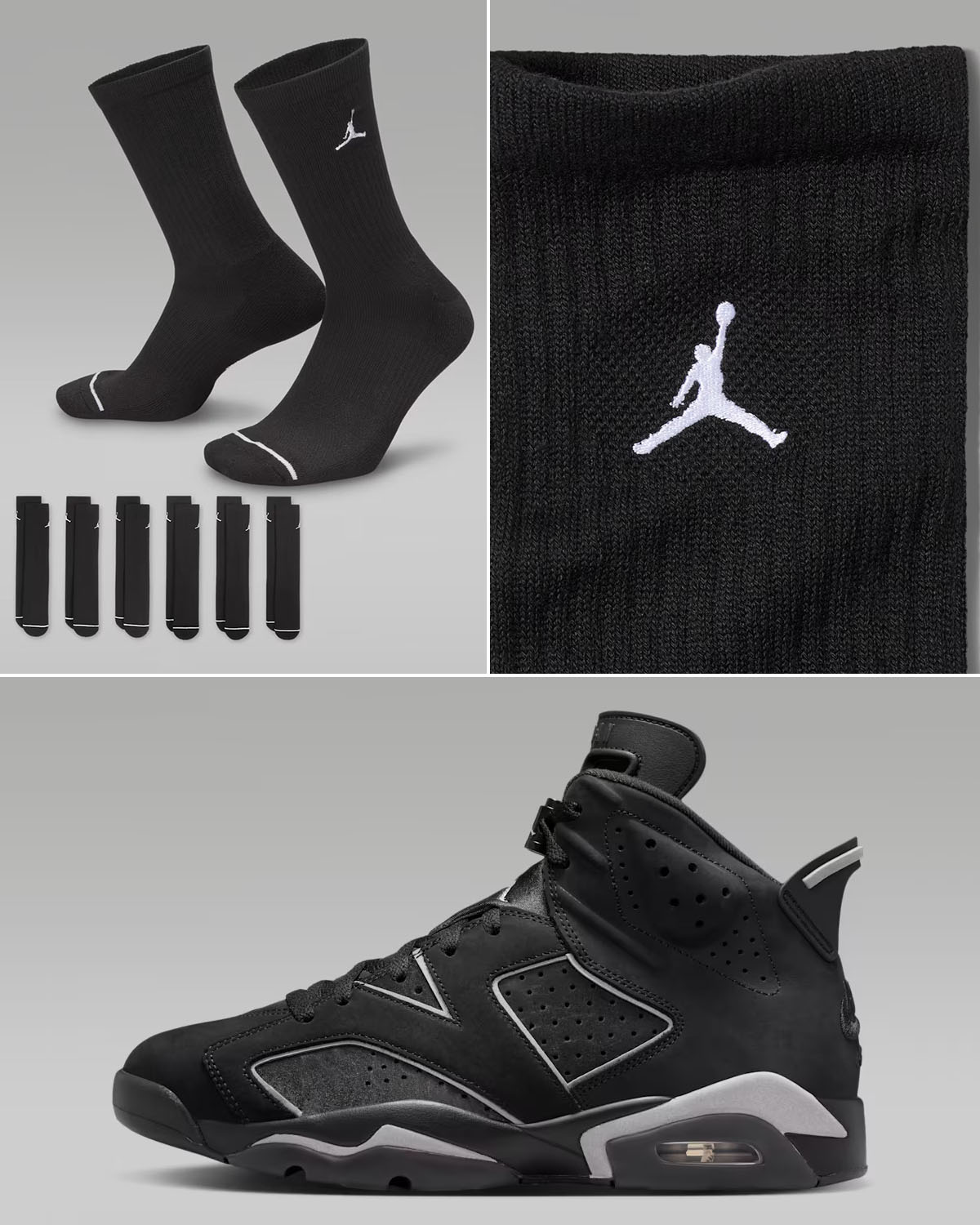 Air Jordan 6 Cap and Gown 2026 x Jordan Everyday Cushioned Black Crew Socks to Match Sneakers