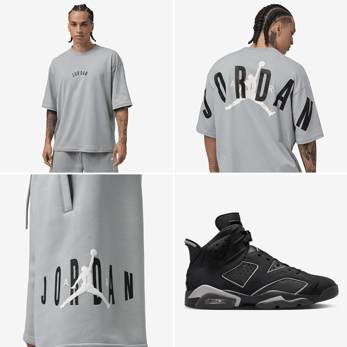 Air Jordan 6 Cap and Gown x Jordan Brooklyn Stretch Mens Grey T Shirt and Shorts Outfit to Match Sneakers