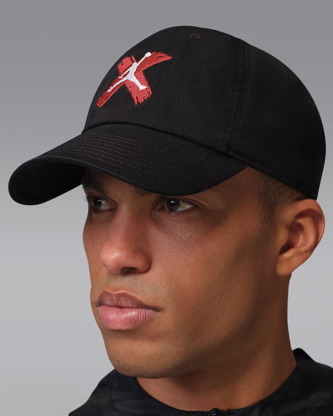 Jordan Banned Club Curved Bill Hat Black White Red 3