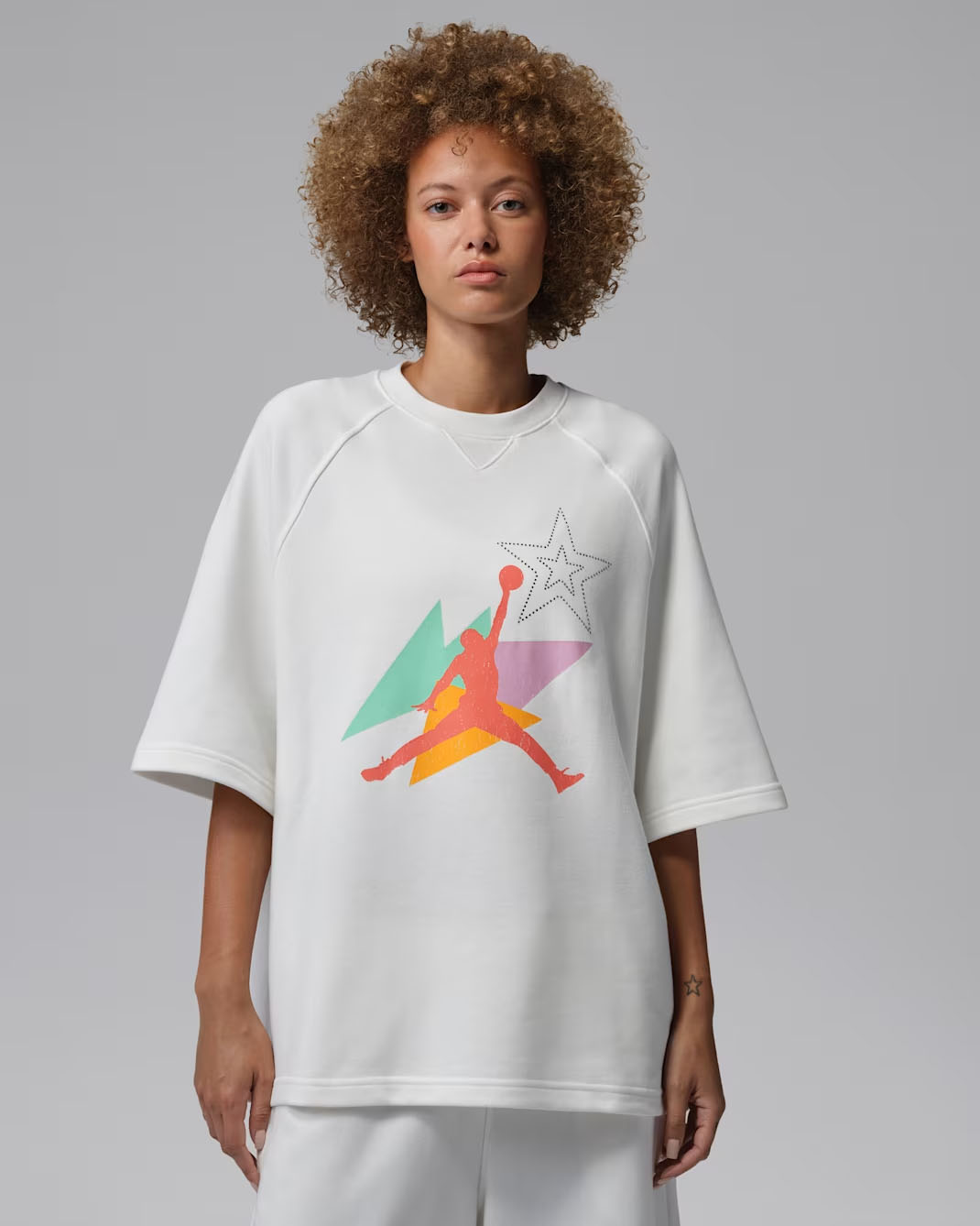 Jordan Brooklyn Fleece Women's French Terry Short-Sleeve T-Shirt Sail Multi Color 1