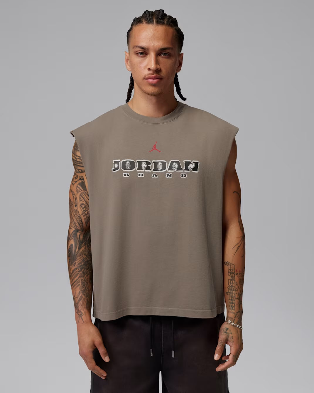 Jordan Brooklyn Men's Sleeveless Muscle Top Olive Grey Gym Red 1